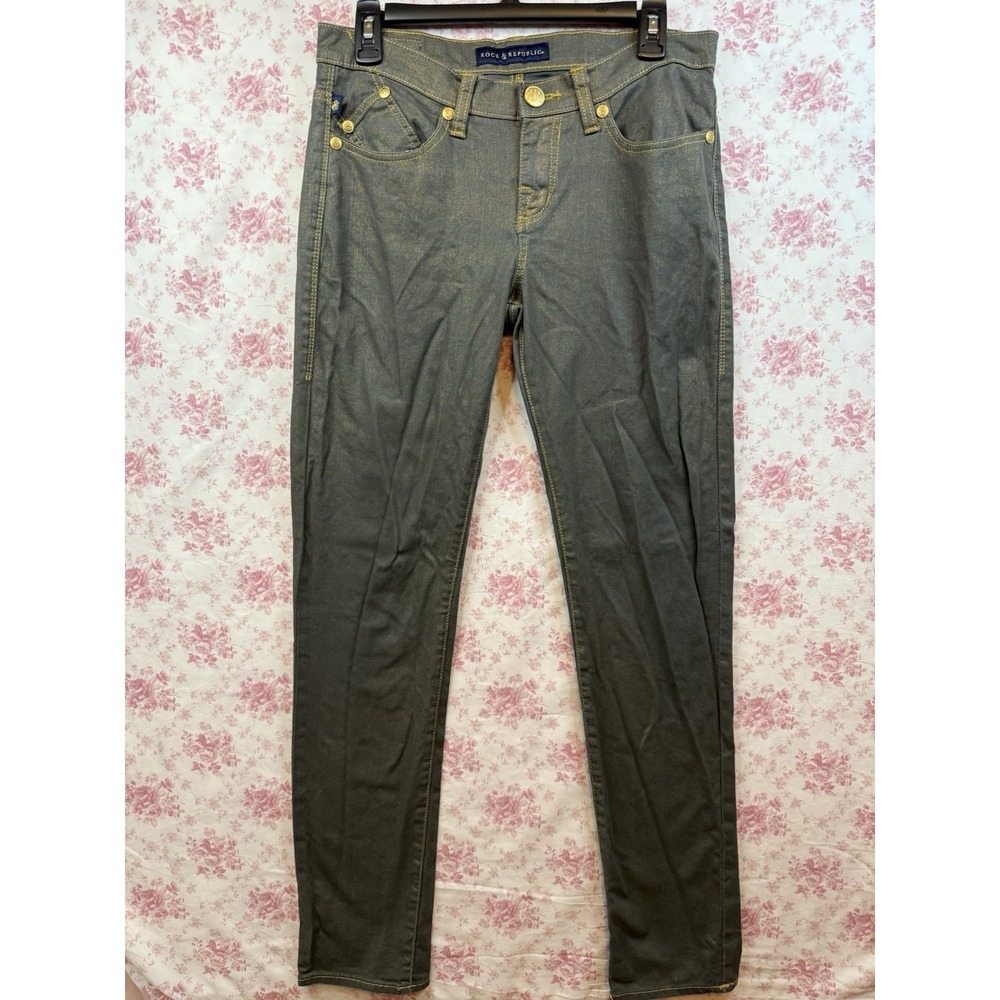 Rock & Republic Berlin Skinny Jeans Women's Size 6M Gray Coated Denim